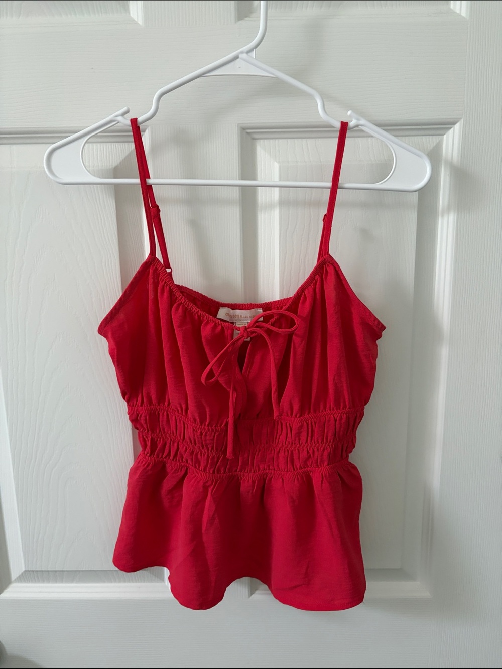 Women's Red Smocked Waist Tie-Front Camisole